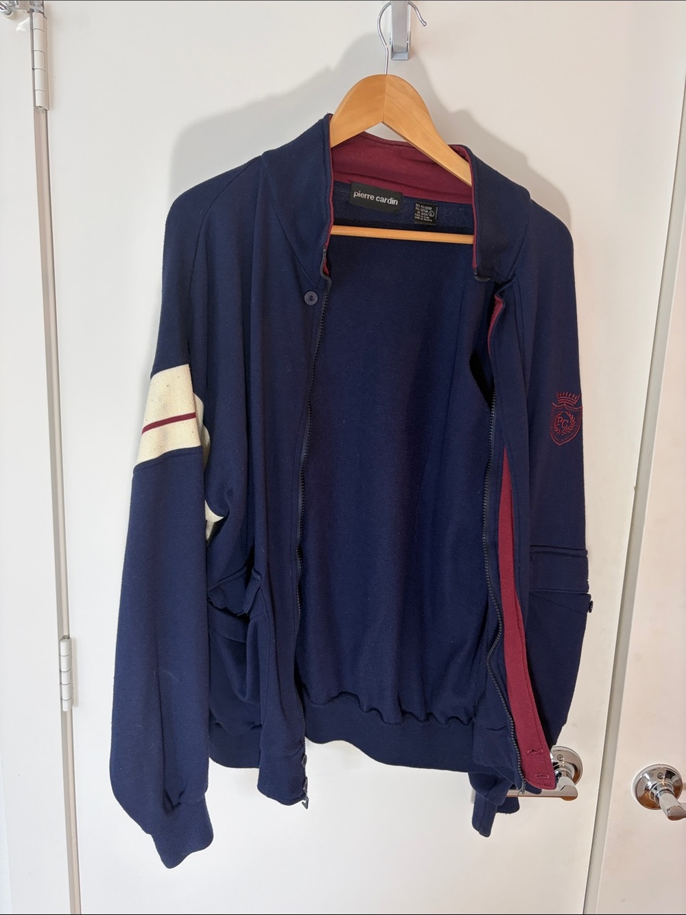 Pierre Cardin Navy Zip Jacket with Burgundy Lining and Cream Sleeve Band